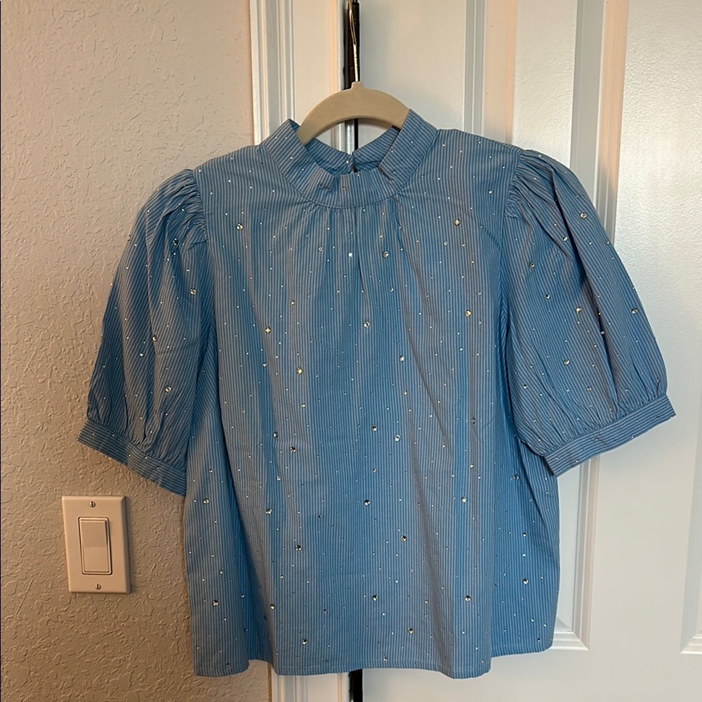 Loft blue puffy sleeve blouse